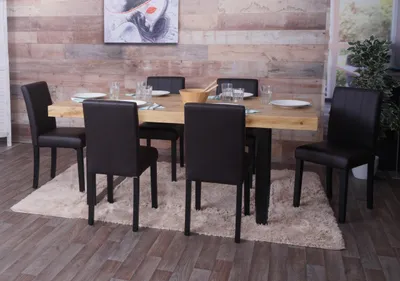 Image de lot de 6 chaises de salle à manger HWC-O65d, chaise de cuisine rembourrée, similicuir ~ brun