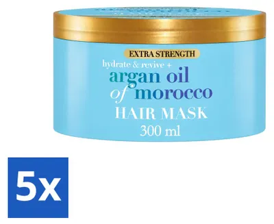 Zdjęcie produktu dla 5 x Maska do włosów OGX Argan Oil of Morocco, bardzo mocna – 300 ml – zestaw ekonomiczny – 5 sztuk