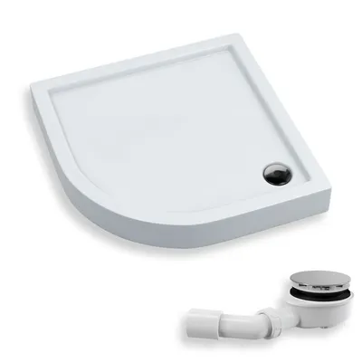 Zdjęcie produktu dla Brodzik Kompaktowy Prysznicowy Półokrągły 90x90x14 Akrylowy, Gładki | w zestawie - Syfon, odpływ ⌀90 mm | BADLAND COMPETIA