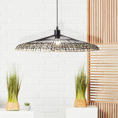 Productafbeelding van Brilliant Pendelleuchte Fixi Schwarz/Natur Ø60cm max. 40W E27 ohne Leuchtmittel kürzbar