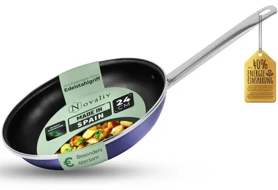 Obrázok produktu pre Novaliv energeticky úsporná panvica 24 cm Úspora až 40 % - Smaltovaná oceľ, nepriľnavý vnútorný povrch, veľmi ľahko sa čistí, modrá farba, panvica pre všetky typy varných dosiek Vhodné do umývačky riadu Rukoväť z nehrdzavejúcej ocele