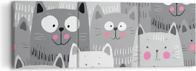 Produktbild von Bild auf Leinwand - Leinwandbild - Kittys Tiere Illustration - 90x30cm - Wand Bild - Wanddeko - Leinwanddruck - Bilder - Kunstdruck - Wanddekoration - Leinwand bilder - Wandkunst - CA90x30-2890