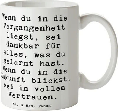 Produktbild von Mr. & Mrs. Panda Tasse Spruch Freude und Vertrauen - Weiß - Geschenk, Trinkbecher, positive Energie, Kaffeepott, Kaffeetasse, Gefühle, erleben, Teetasse, Gefühl, Zitat