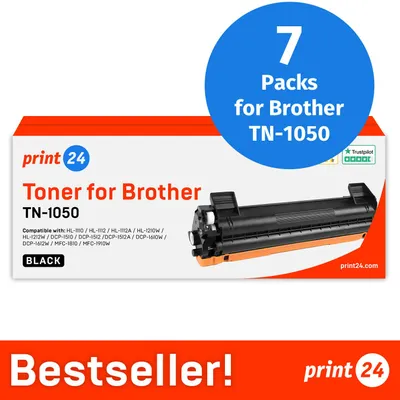 Productafbeelding van NIEUW: print24 Toner voor Brother TN1050, compatibel met Brother DCP 1510, HL 1110, MFC 1810, e.d., 7 stuks