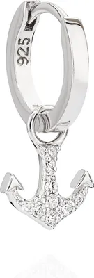 Produktbild von Einzel 11mm Klappcreole hängender Anker 925 Silber Creole Zirkonia Weiß Ohrring