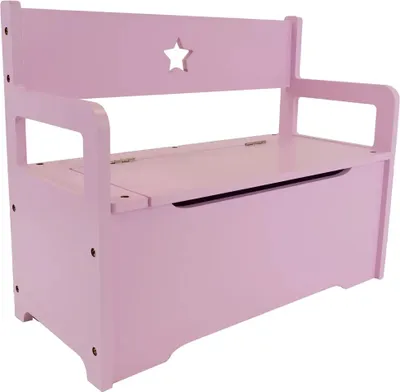 Produktbild von Bandits & Angels Spielzeugkiste aus Holz, Aufbewahrungsbank, Retro-Rosa – 2-in-1-Sitzbank mit Aufbewahrungsfunktion – Sitzhöhe 24 cm – Maße 60 x 27 x 47 cm – Für Mädchen – Kinderzimmermöbel