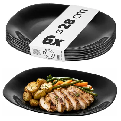 Zdjęcie produktu dla KADAX "Moiano" talerz obiadowy, szklany zestaw talerzy obiadowych, czarny, 6 szt