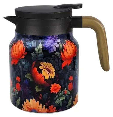Teekanne 800 ml, Blumenmuster, 316 Edelstahl, isoliert, mit Sieb