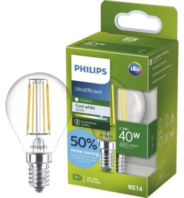 Immagine prodotto di Philips lampada a goccia LED ultraefficiente E14 2,3W 485lm bianco neutro 4000K come 40W 8720169310759