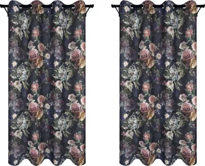 Produktbild von Vorhänge mit Ösen 140x250 cm 2 Stücke mit Blumen und Blättern Muster blickdichte Gardinen für Wohnzimmer