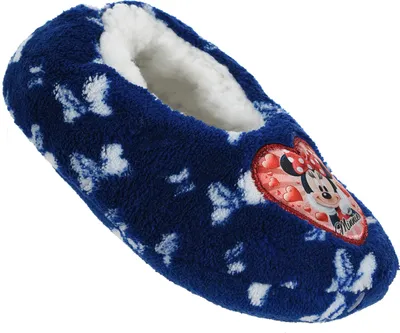 Produktbild von Minnie Mouse Winter Hausschuhe Pantoffeln Fleece warm gefüttert Gumminoppen, Farbe:Blau, Größe:25/26 EU