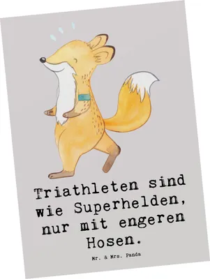 Produktbild von Mr. & Mrs. Panda Postkarte Triathlon Superheld - Grau Pastell - Geschenk, Superhelden, Laufen, Sportart, Postkarten, mentale Stärke, Grußkarte, Sportler, Schwimmen