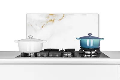 Produktbild von KitchenYeah®  Spritzschutz Küche - Küchenrückwand - Wandschutz für Herd und Spüle - Marmor - Gold - Weiß - Luxus 60x30 - Alu-Dibond (Alternative zum Spritzschutz aus Glas) - Hitzebeständig - Herdsprit