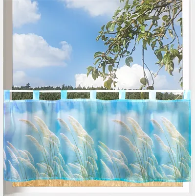 Produktbild von heimtexland ® Scheibengardine Sylt Gardine Digitaldruck HxB 45x120 Fensterdekoration Badezimmer  Typ789 Dünengras Blau