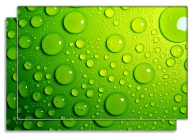 Produktbild von Wallario Frühstücksbrettchen 2er Set aus Glas, je 20 x 30 cm, mit rutschfesten Füßen, Motiv Wassertropfen auf Grün