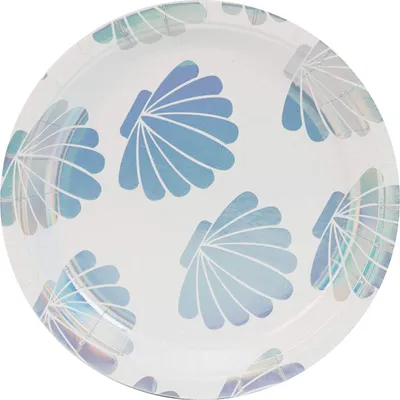 Produktbild von Schillernde Meerjungfrau Muschel Partyteller Pappteller im 8-er Set - Durchmesser 18 cm