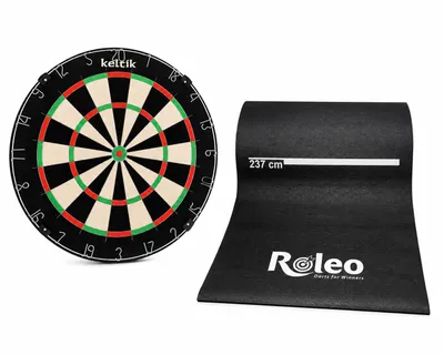Immagine prodotto di Set di freccette Keltik Steeldart, composto da bersaglio da freccette, bersaglio da gioco e tappetino antiscivolo