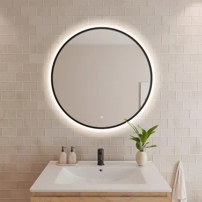 Produktbild von LOMAZOO Badezimmerspiegel mit Beleuchtung Schwarz - Spiegel mit Beleuchtung und Heizung - LED-Badezimmerspiegel - 80 cm rund [TORINO]