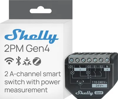 Produktbild von Shelly 2PM Gen4, Auslöser Rollo/Jalousie, 8000 KB, 2 Kanäle, 300 m, 100 m, Schwarz