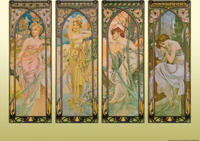Produktbild von Alphonse Mucha Kunstdruck Bild - Die Vier Tageszeiten, 1899 (40 x 50 cm)
