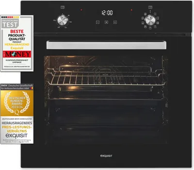 Exquisit Einbaubackofen EBE76-9-H-020 schwarz | Energieeffizienzklasse A | 75,6 l Garraum | Einbaubackofen 60 cm