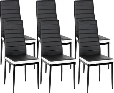 Produktbild von 6er Set Esszimmerstühle Küchenstuhl aus Kunstleder Metallbeine Polsterstuhl schwarz+weiß