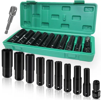 Imagen del producto de Juego de llaves de vaso de 11 piezas, con accionamiento de 1/2 pulgada, de 10 a 24 mm, tipo Torx, para reparaciones de automóviles