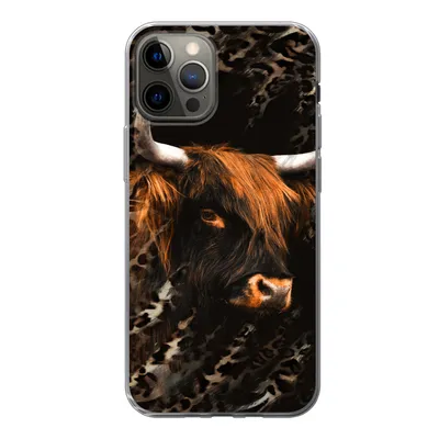 Produktbild von MuchoWow® Handyhülle Schutzhülle Hülle für iPhone 12 Pro Schottischer Highlander - Pantherdruck - Schwarz Silikon Softcase Handy Hülle - Abdeckung