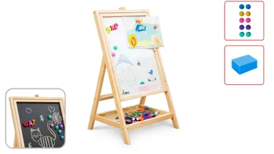 Immagine prodotto di Lavagna per bambini con superficie girevole magnetica, struttura in legno, altezza 80 cm
