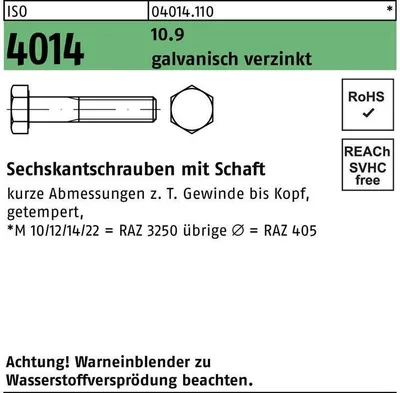 Produktbild von Reyher  Sechskantschrauben ISO 4014 10.9 M 12x110 vz A2F, (50 Stück)