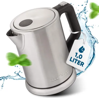 Produktbild von ProfiCook Wasserkocher 1L | Edelstahl mit schlichtem Design | Einhandbedienung und Wasserstandsanzeige | BPA- frei | klein mit verriegelbarem Deckel | 2200 W | PC-WKS 1106
