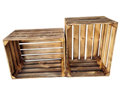 Produktbild von 2er Holzkisten 50x40x30 cm – Rustikale Geflammte Aufbewahrungsbox – Geflammte Massivholz - Fertig montiert