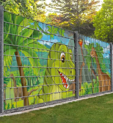 Produktbild von Sichtschutzstreifen Dinotreffen am Fluss Sichtschutz Garten Zaun - Teil1 + Teil2 - 500x180cm