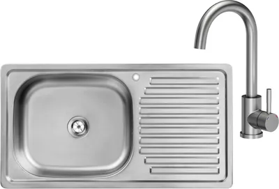 Produktbild von VBChome Edelstahlspüle mit Armatur 75x40x14 cm Edelstahl Glatt Küchenspüle mit Hahnloch Spüle Rechtsseitig Abtropffläche Siphon Spül mit Armatur Inox
