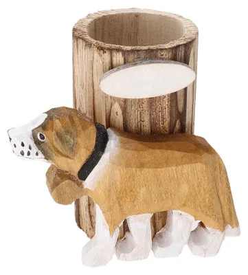 Produktbild von MPM-Quality Stifthalter Manu Hund Holz Braun/Weiß handgeschnitzt