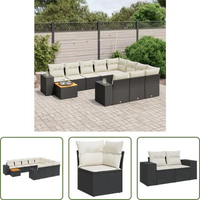 Produktbild von The Living Store 11-tlg. Garten-Sofagarnitur mit Kissen Schwarz Poly Rattan