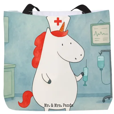 Produktbild von Mr. & Mrs. Panda Tote Bag Einhorn Krankenschwester Design - Weiß - Geschenk, Tasche, Krankenhaus, Schultasche, Ärztin, Strandtasche, Krankenpfleger, Beutel, Unicorn