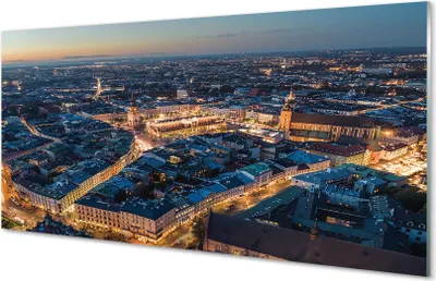 Produktbild von Glasbilder 120x60 Wandkunst Krakow Nachtpanorama