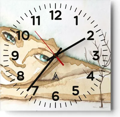Produktbild von Wanduhr - Quadrat - Glasuhr - Gesicht Dame Fantasie Grafik - 30x30cm - Schleichendes Uhrwerk - Lautlos - zum Aufhängen bereit - Dekoration Modern - Wanddekoration aus Glas - C4AC30x30-3175