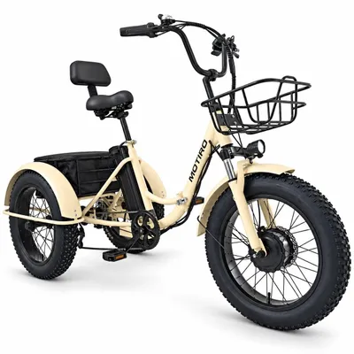 Productafbeelding van Opvouwbare e-trike Motiro M22 beige – driewieler met elektromotor voor senioren, rugleuning, mand, 48 V 13 Ah, gashendel