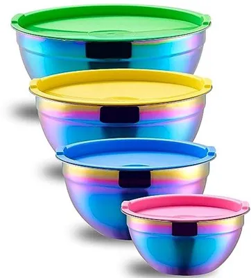Produktbild von Famanu Rührschüssel Set 4-teilig Regenbogenfarben - Hochwertiger Edelstahl