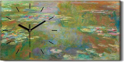 Produktbild von Dekor Leinwand Uhr Wandbilder Geräuschlos Kunstdruck 60x30 Wasser Lillien - schwarze Hände