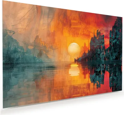 Produktbild von Glasbild 60x40cm in XXL für Wohnzimmer, Schlafzimmer Motiv Sonnenuntergang Stadt
