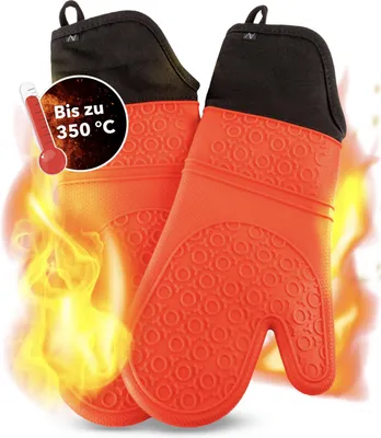 Obrázek produktu pro Silikonové obracečky do trouby, žáruvzdorné, protiskluzové kuchyňské rukavice s bavlněnou podšívkou, odolné do 350°C - červené