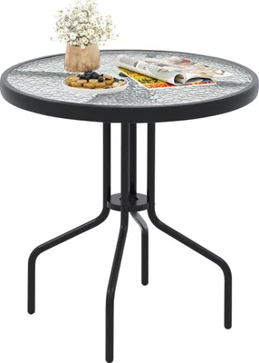 Image de COSTWAY Table de jardin 70x70x71cm, table de bistrot en verre trempé avec trou pour parasol, plateau de table, table ronde de balcon, table de terrasse, table à manger d'extérieur