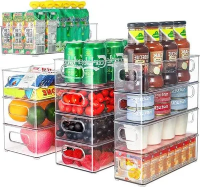 Obrázek produktu pro Sada organizérů do ledničky, 12 kusů, průhledné nádoby, organizace kuchyně