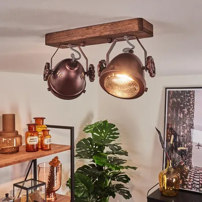 Produktbild von Biati »Biati« Zimmerlampe in Metall und Holz in Braun und Rost, Glasschirm