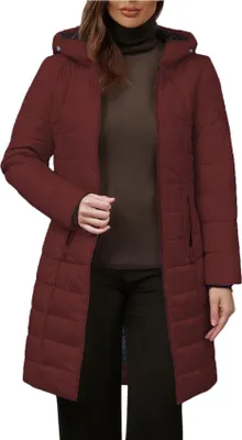 Produktbild von ASKSA Damen Wintermantel Warm Gefuettert Steppjacke Lang Winterparka Winter Fleece Jacke Winddicht Outdoorjacke mit Kapuze (Weinrot,XL)