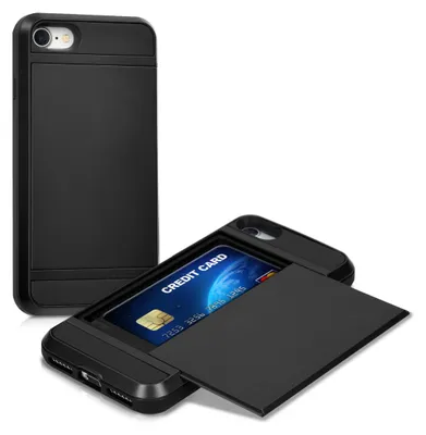 Produktbild von kwmobile Hybrid Hülle kompatibel mit Apple iPhone SE (2022) / iPhone SE (2020) / iPhone 8 / iPhone 7 - Kartenfach - Dual Silikon Hardcase Handy Cover