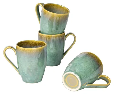 4er Set Porzellan-Kaffeetassen 375 ml Vintage Grün